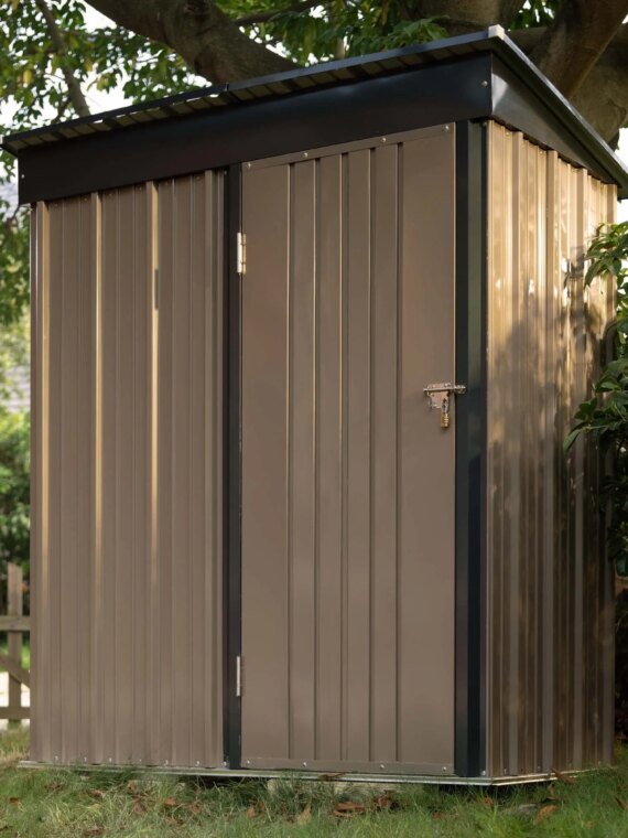 Devoko 5x3 FT Steel Outdoor Storage Shed, Rust-Resistant, Lockable Doors, Brown Garden Organizer