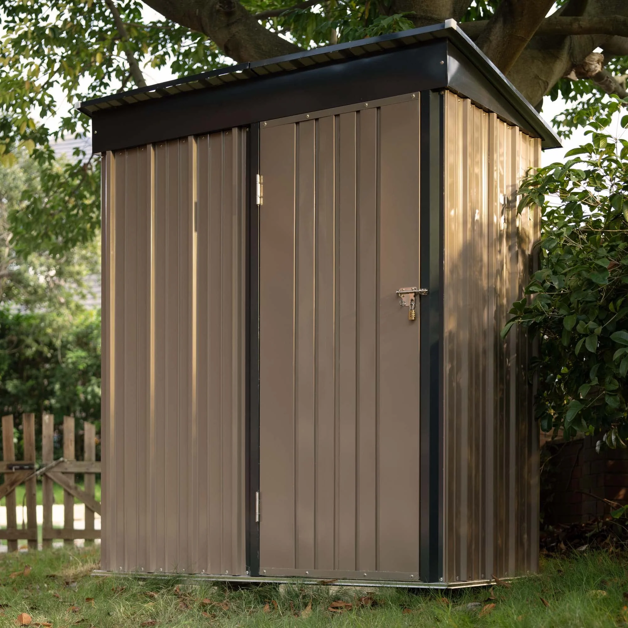 Devoko 5x3 FT Steel Outdoor Storage Shed, Rust-Resistant, Lockable Doors, Brown Garden Organizer