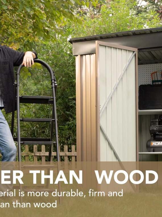 Devoko 5x3 FT Steel Outdoor Storage Shed, Rust-Resistant, Lockable Doors, Brown Garden Organizer