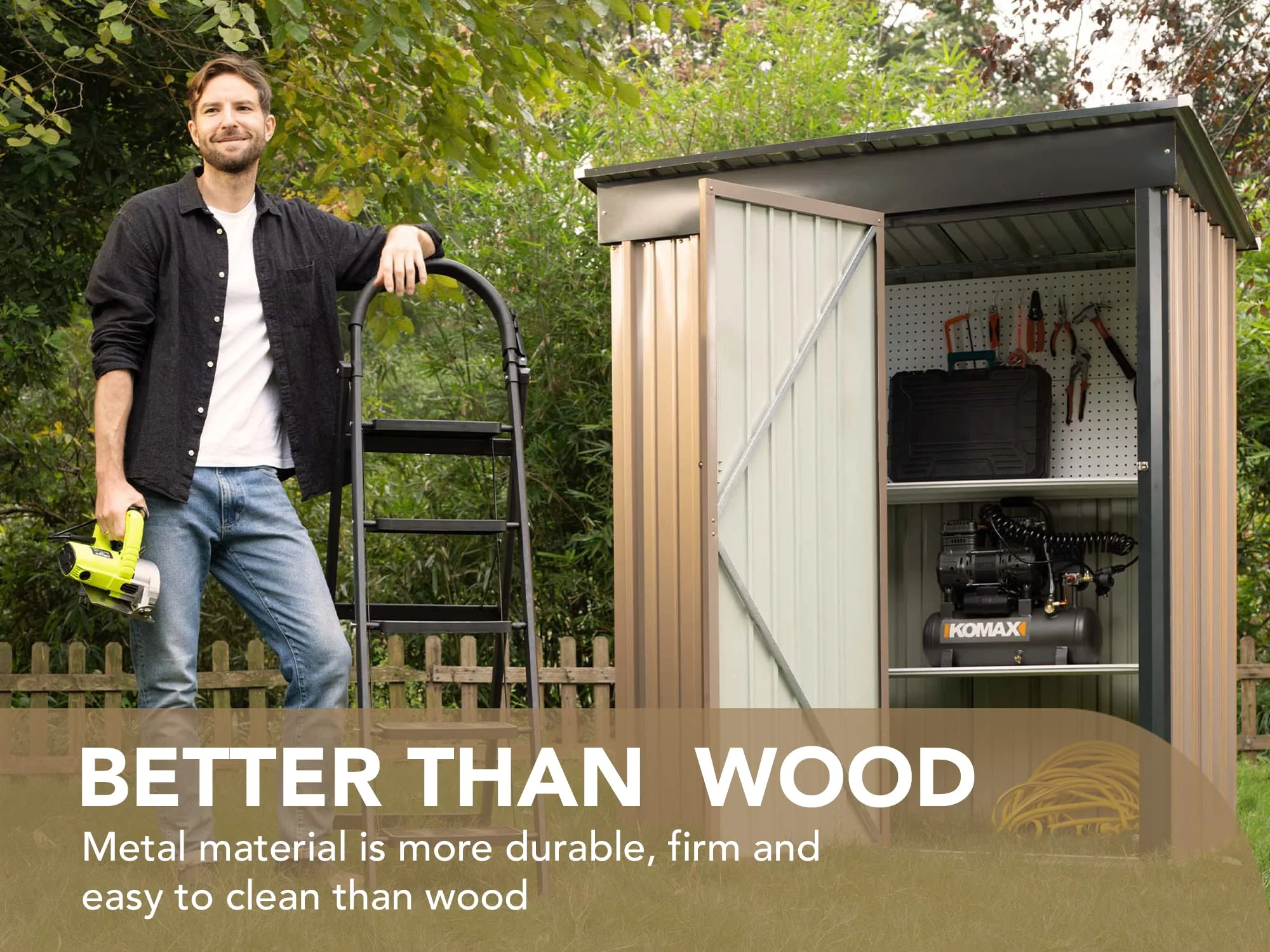 Devoko 5x3 FT Steel Outdoor Storage Shed, Rust-Resistant, Lockable Doors, Brown Garden Organizer