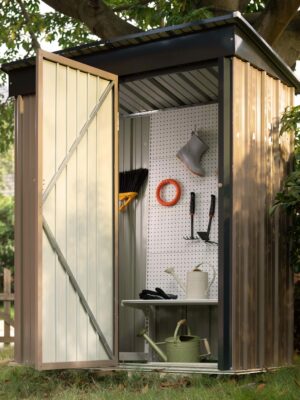 Devoko 5x3 FT Steel Outdoor Storage Shed, Rust-Resistant, Lockable Doors, Brown Garden Organizer