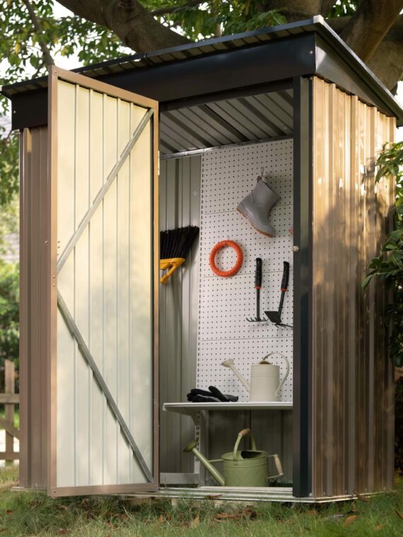 Devoko 5x3 FT Steel Outdoor Storage Shed, Rust-Resistant, Lockable Doors, Brown Garden Organizer