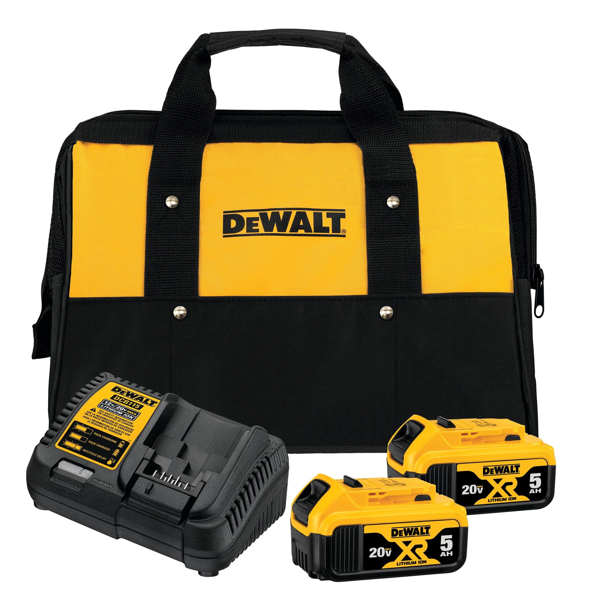 DEWALT 20V MAX Battery Charging Kit with Two 5.0Ah XR Batteries & Soft Storage Bag