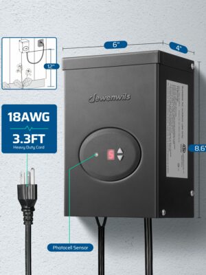 DEWENWILS 200W Low Voltage Landscape Lighting Transformer with Dusk to Dawn Sensor & Timer, Waterproof, ETL Certified