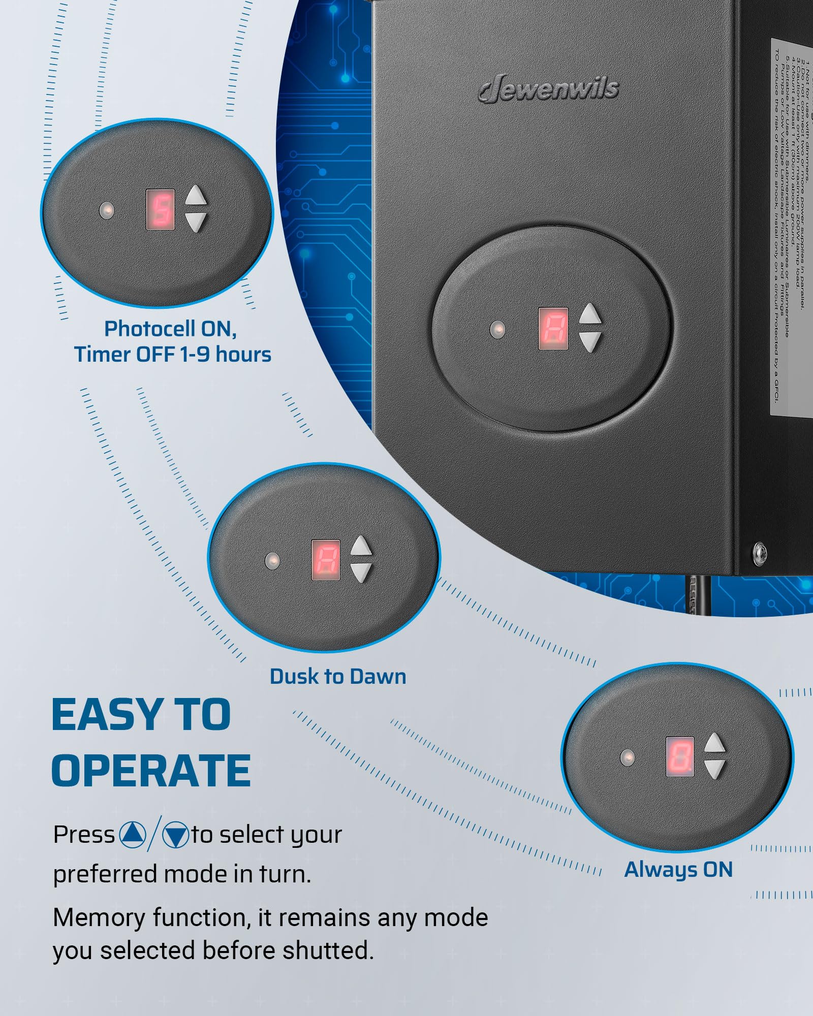 DEWENWILS 200W Low Voltage Landscape Lighting Transformer with Dusk to Dawn Sensor & Timer, Waterproof, ETL Certified