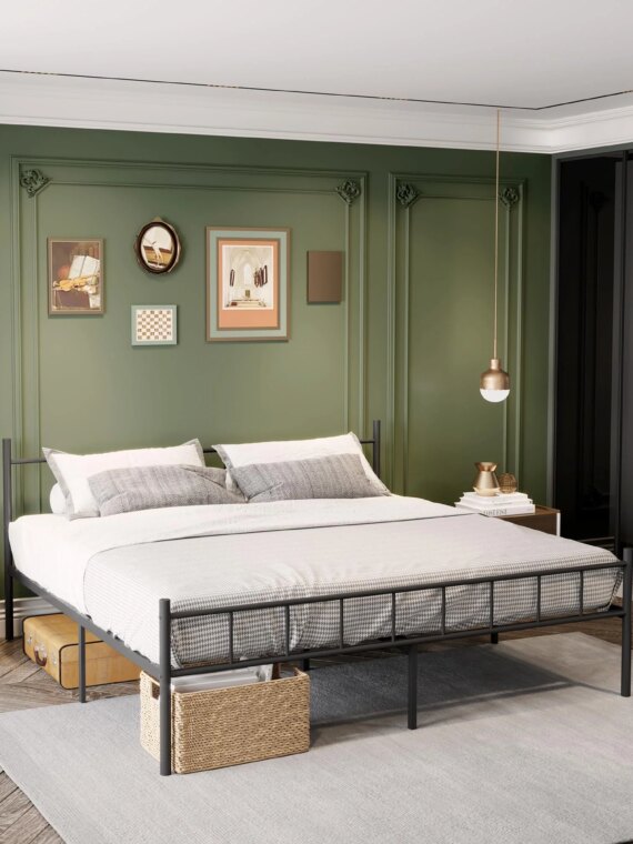 DIIYIV Queen Size 14" Metal Platform Bed Frame with Headboard, Sturdy Steel, Ample Storage, No Box Spring Needed