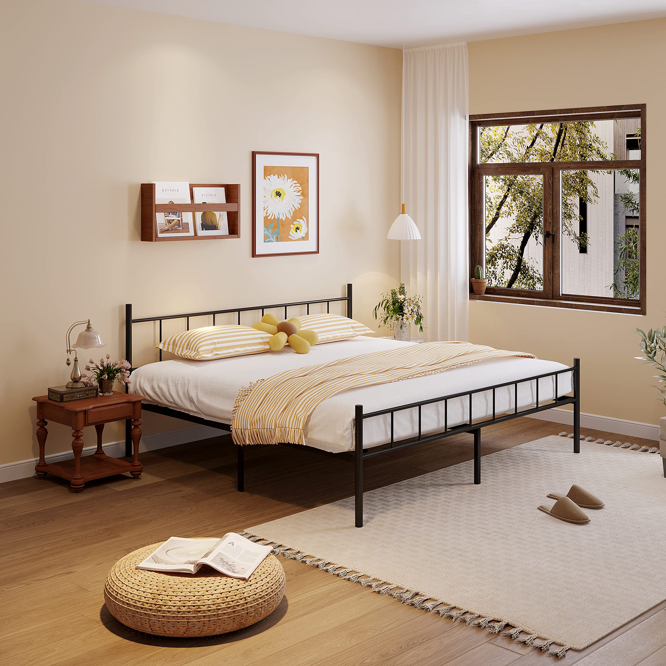 DIIYIV Queen Size 14" Metal Platform Bed Frame with Headboard, Sturdy Steel, Ample Storage, No Box Spring Needed