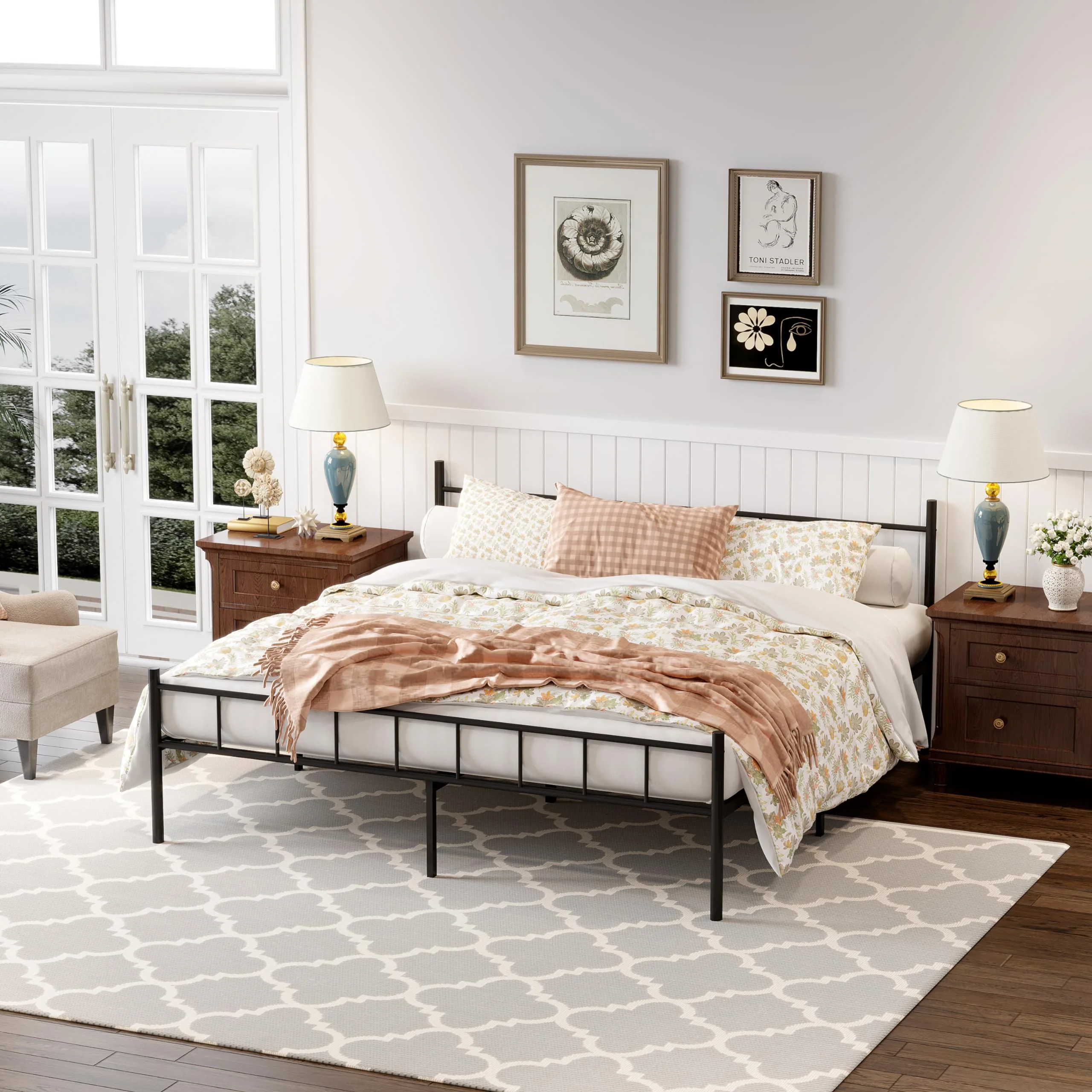 DIIYIV Queen Size 14" Metal Platform Bed Frame with Headboard, Sturdy Steel, Ample Storage, No Box Spring Needed