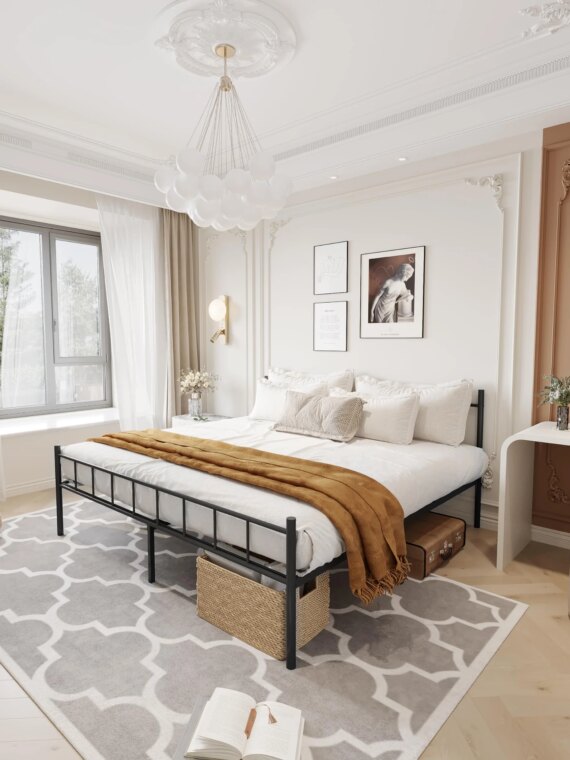 DIIYIV Queen Size 14" Metal Platform Bed Frame with Headboard, Sturdy Steel, Ample Storage, No Box Spring Needed