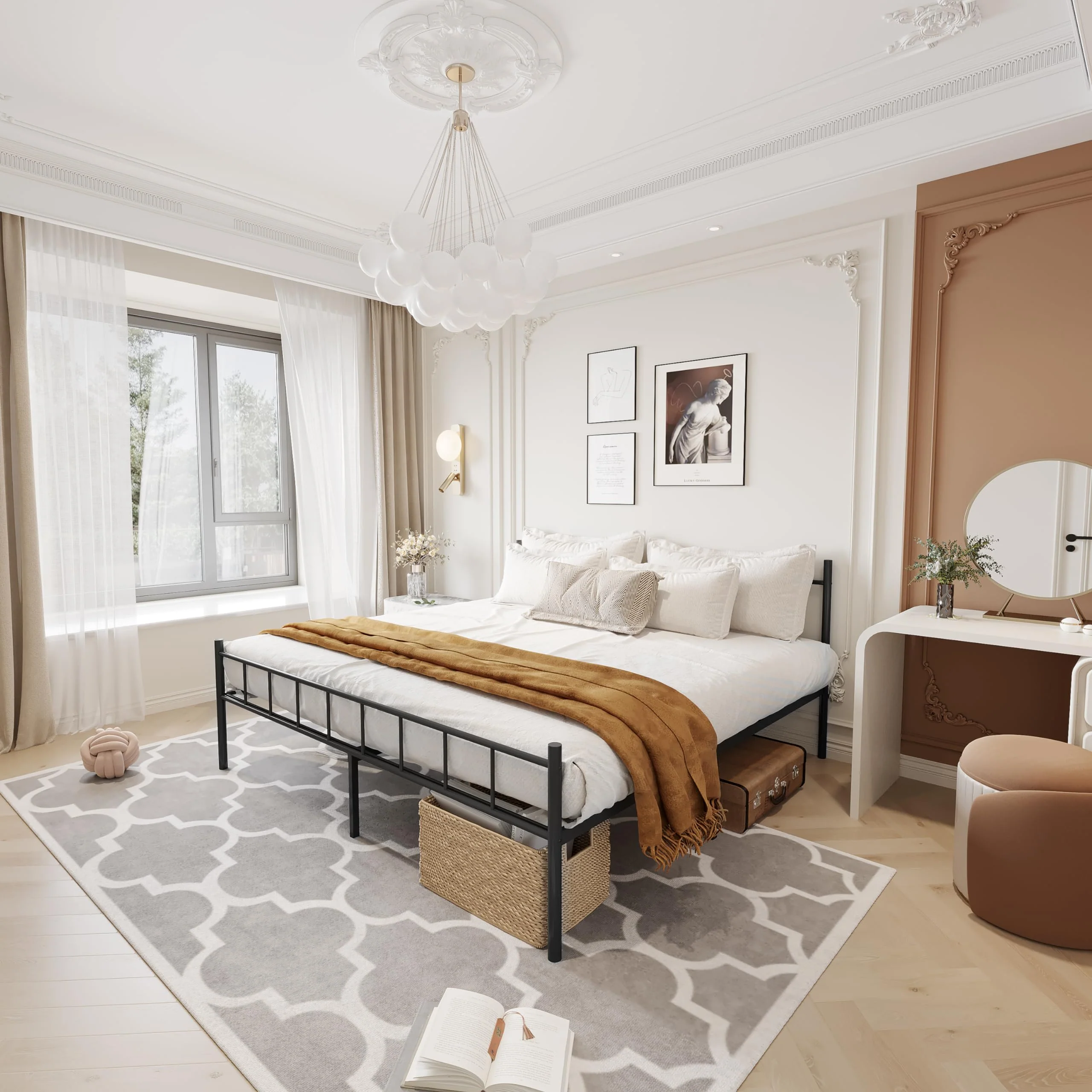 DIIYIV Queen Size 14" Metal Platform Bed Frame with Headboard, Sturdy Steel, Ample Storage, No Box Spring Needed