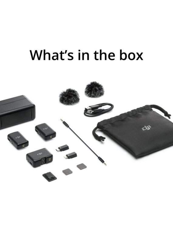 DJI Mic Wireless Lavalier Microphone System with Charging Case, 250m Range, 15-Hour Battery, Magnetic Attachment, OLED Screen
