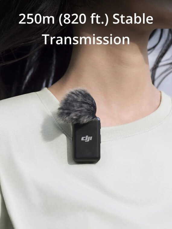 DJI Mic Wireless Lavalier Microphone System with Charging Case, 250m Range, 15-Hour Battery, Magnetic Attachment, OLED Screen