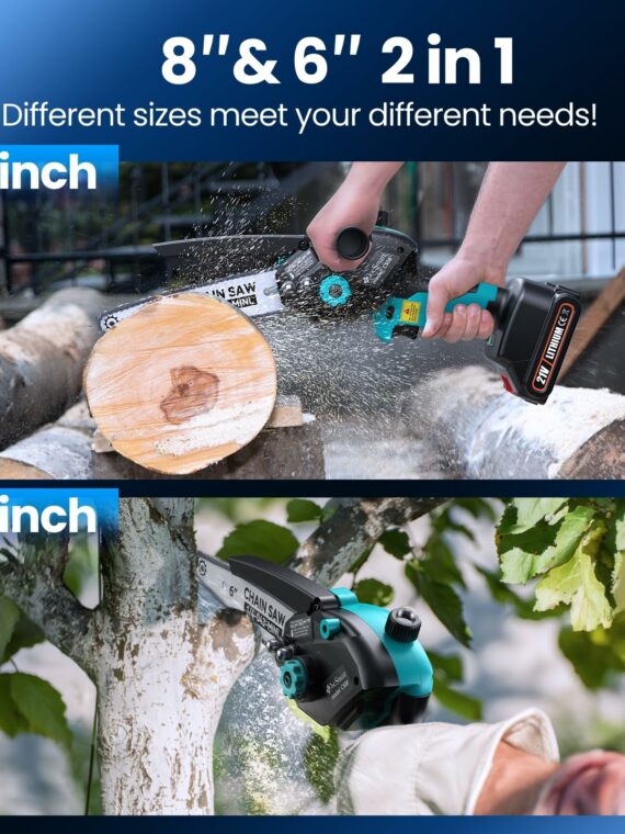 DocSmart Mini Cordless Chainsaw, 6" & 8" Blades, 1000W Motor, 4000mAh Battery, Auto Oiler, Safety Features