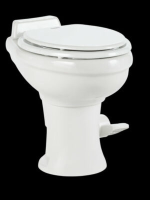 Dometic 320 Series RV Toilet, White - Standard Height, Ceramic Bowl, Wood Seat, Water Efficient
