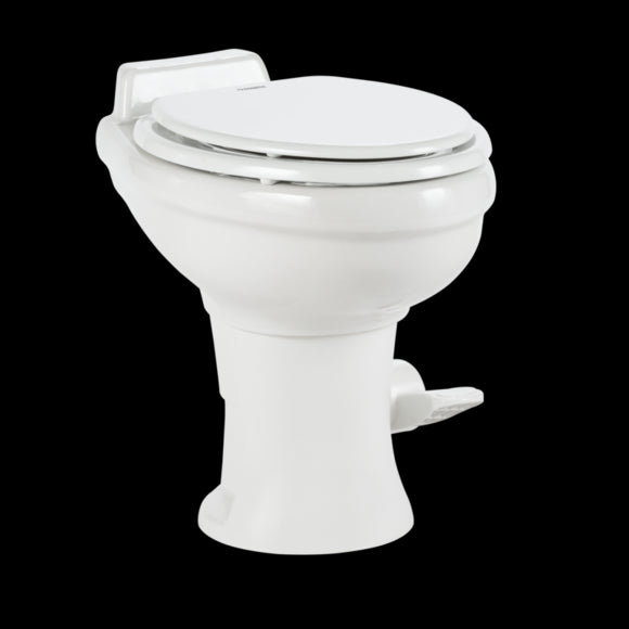 Dometic 320 Series RV Toilet, White - Standard Height, Ceramic Bowl, Wood Seat, Water Efficient