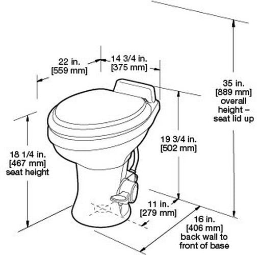 Dometic 320 Series RV Toilet, White - Standard Height, Ceramic Bowl, Wood Seat, Water Efficient