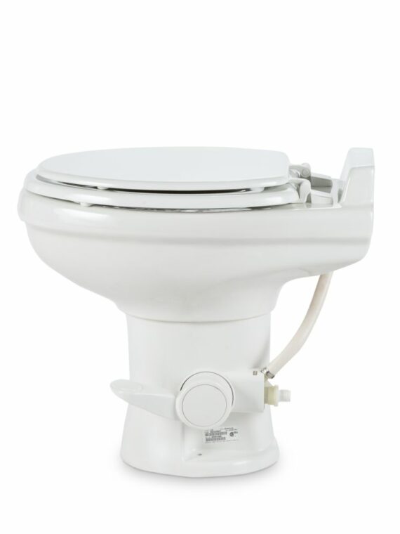Dometic 320 Series RV Toilet, White - Standard Height, Ceramic Bowl, Wood Seat, Water Efficient