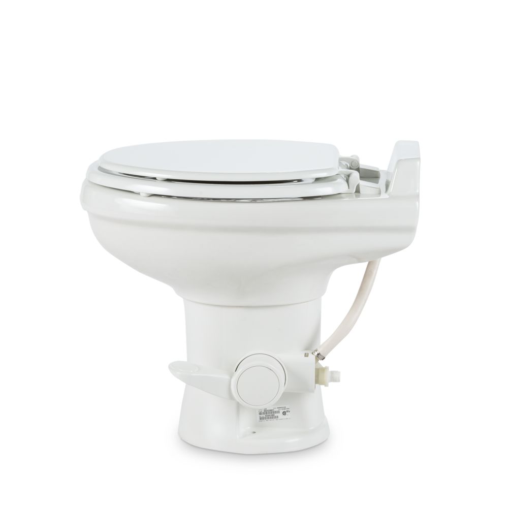 Dometic 320 Series RV Toilet, White - Standard Height, Ceramic Bowl, Wood Seat, Water Efficient