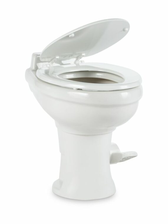 Dometic 320 Series RV Toilet, White - Standard Height, Ceramic Bowl, Wood Seat, Water Efficient
