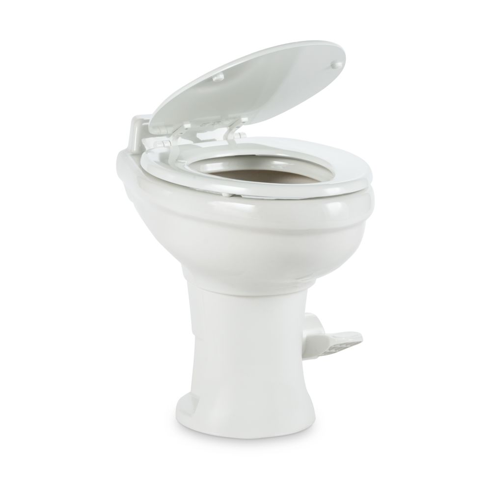 Dometic 320 Series RV Toilet, White - Standard Height, Ceramic Bowl, Wood Seat, Water Efficient