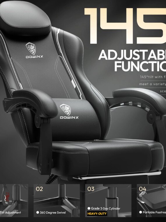 Dowinx Ergonomic Gaming Chair with Pocket Spring Cushion, Massage Function, and Adjustable Recline