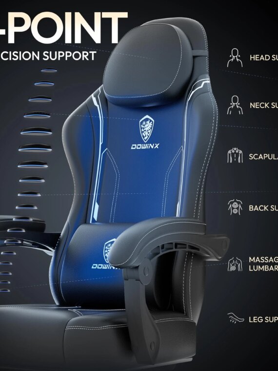 Dowinx Ergonomic Gaming Chair with Pocket Spring Cushion, Massage Function, and Adjustable Recline