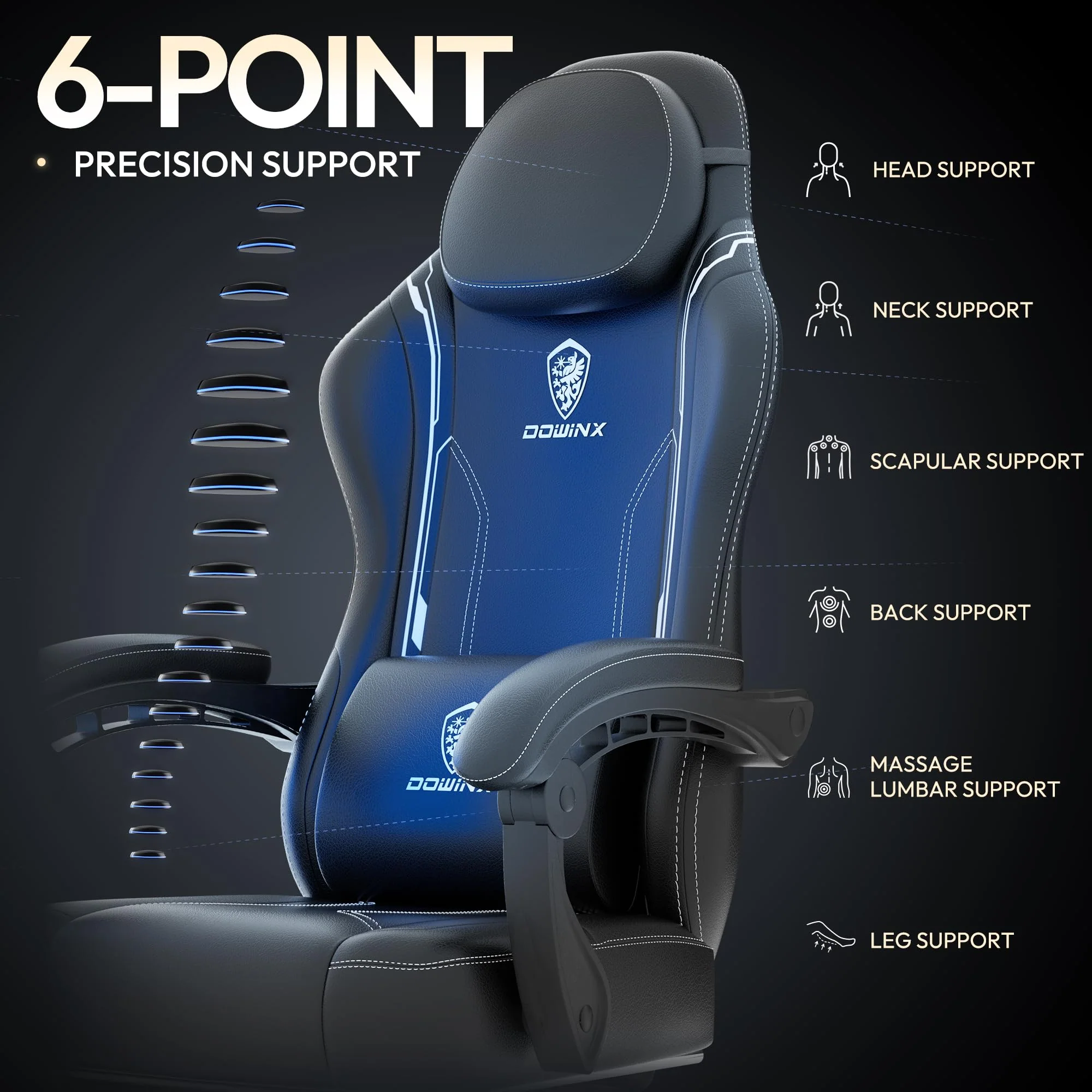 Dowinx Ergonomic Gaming Chair with Pocket Spring Cushion, Massage Function, and Adjustable Recline