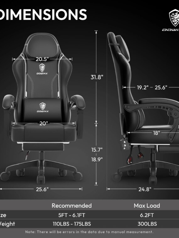 Dowinx Ergonomic Gaming Chair with Pocket Spring Cushion, Massage Function, and Adjustable Recline