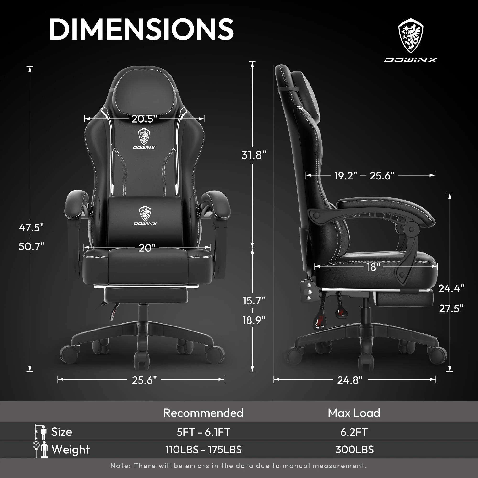 Dowinx Ergonomic Gaming Chair with Pocket Spring Cushion, Massage Function, and Adjustable Recline