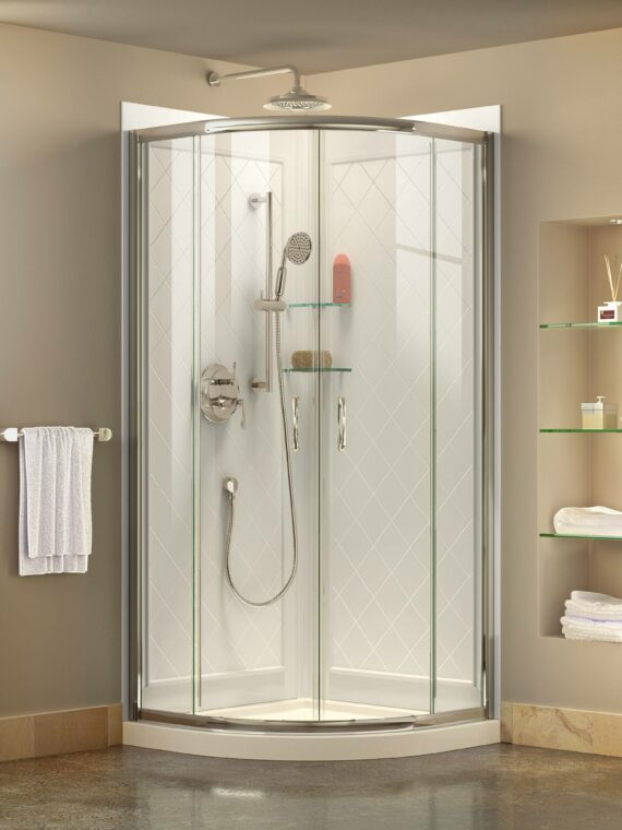 DreamLine Prime Frameless Sliding Shower Enclosure Kit with Base & Backwall, 36 3/8" x 36 3/8", Scratch-Resistant Acrylic/ABS