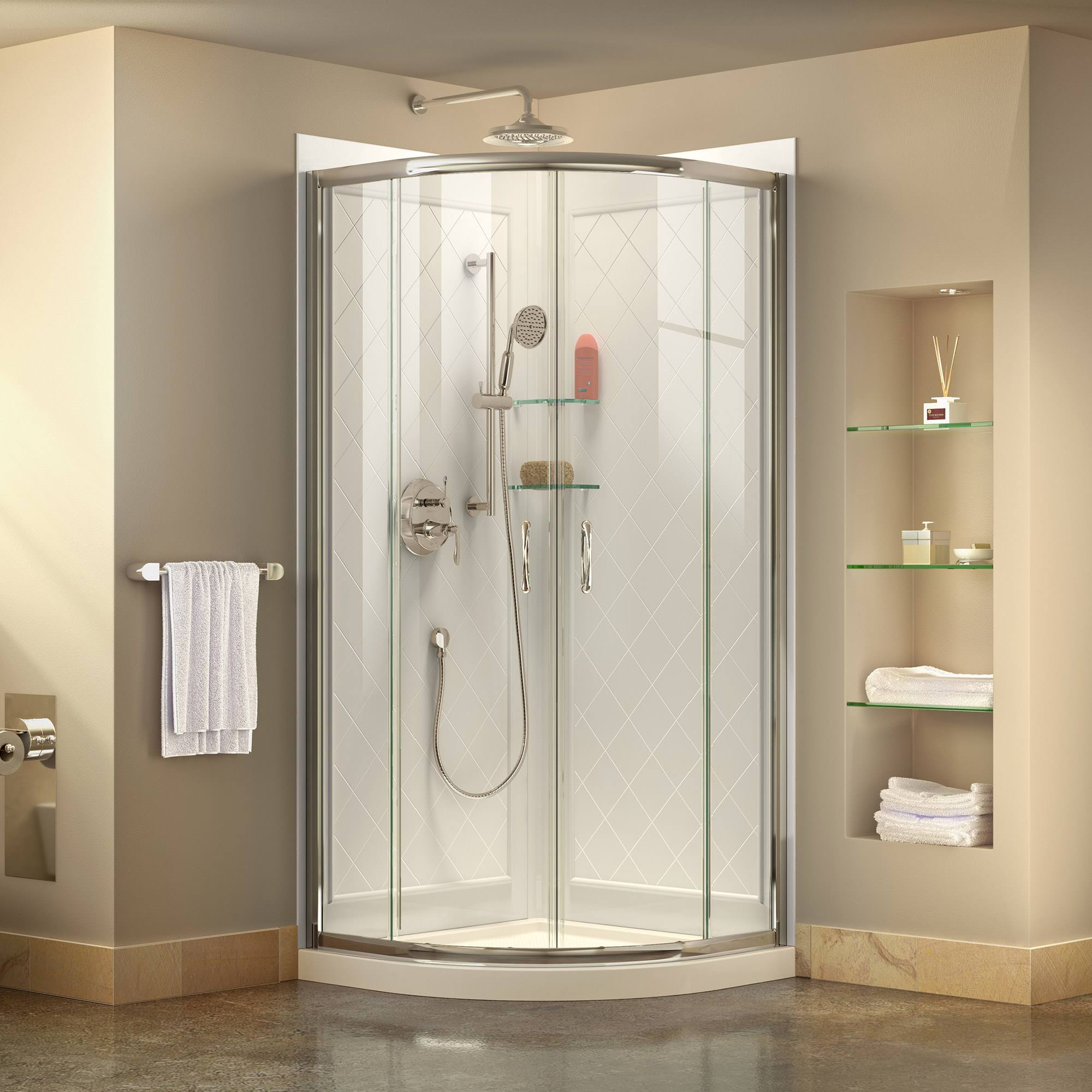 DreamLine Prime Frameless Sliding Shower Enclosure Kit with Base & Backwall, 36 3/8" x 36 3/8", Scratch-Resistant Acrylic/ABS