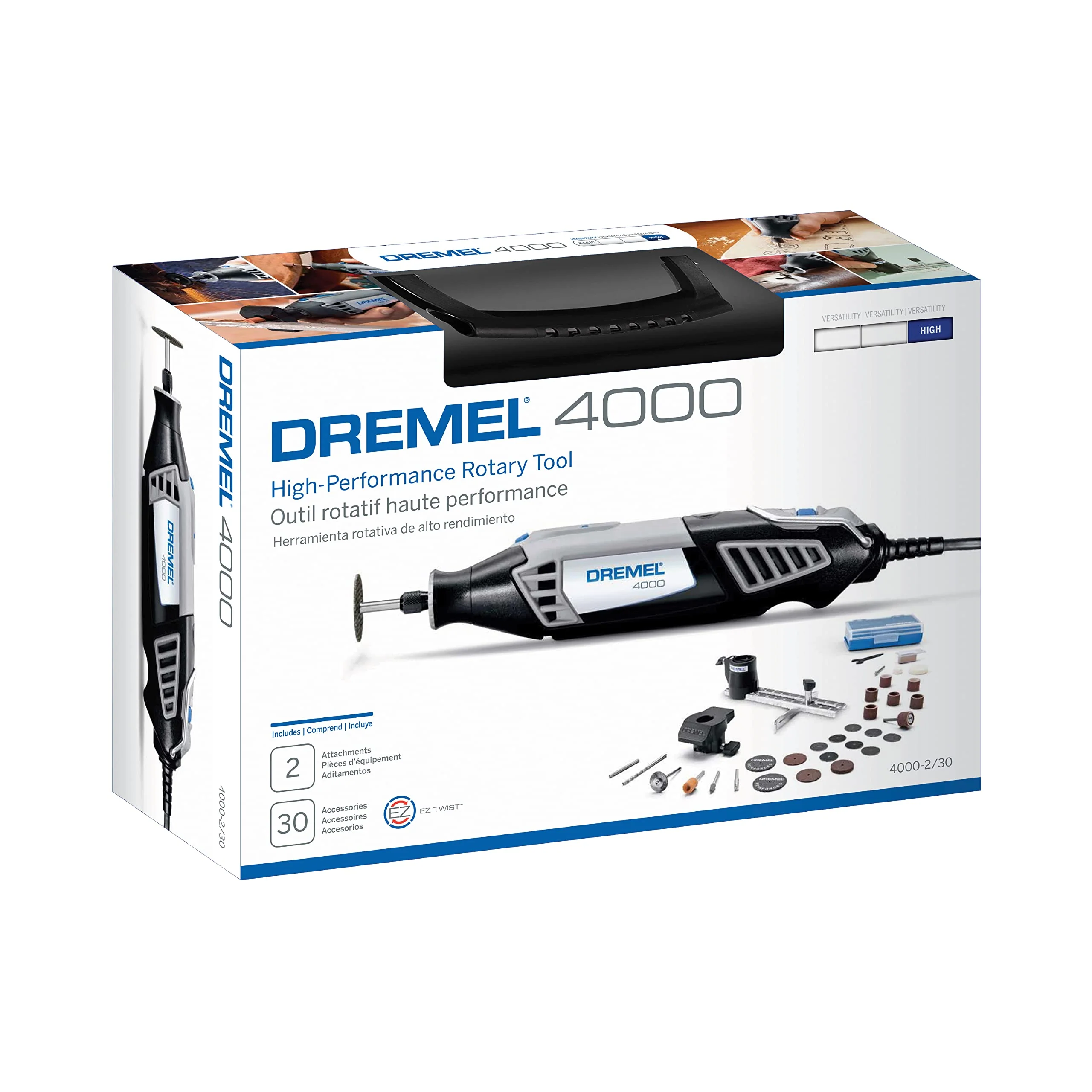 Dremel 4000 Rotary Tool Kit with Variable Speed, 2 Attachments & 30 Accessories for DIY & Crafting