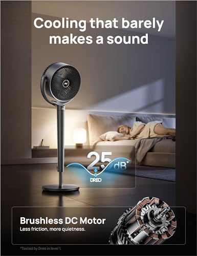 Dreo 43" Smart Pedestal Fan with App Control, TurboSilent DC Motor, 9 Speeds, Omni-directional Oscillation, Quiet Operation