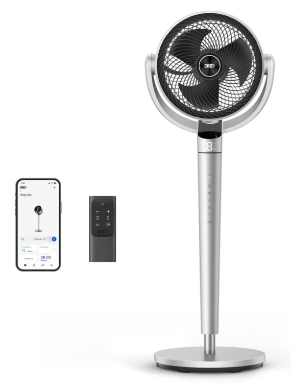Dreo 43" Smart Pedestal Fan with App Control, TurboSilent DC Motor, 9 Speeds, Omni-directional Oscillation, Quiet Operation