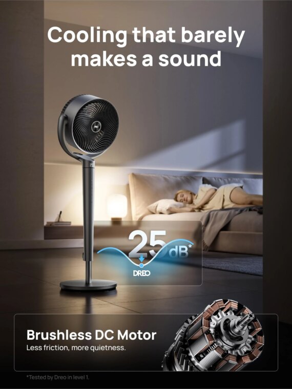 Dreo 43" Smart Pedestal Fan with App Control, TurboSilent DC Motor, 9 Speeds, Omni-directional Oscillation, Quiet Operation