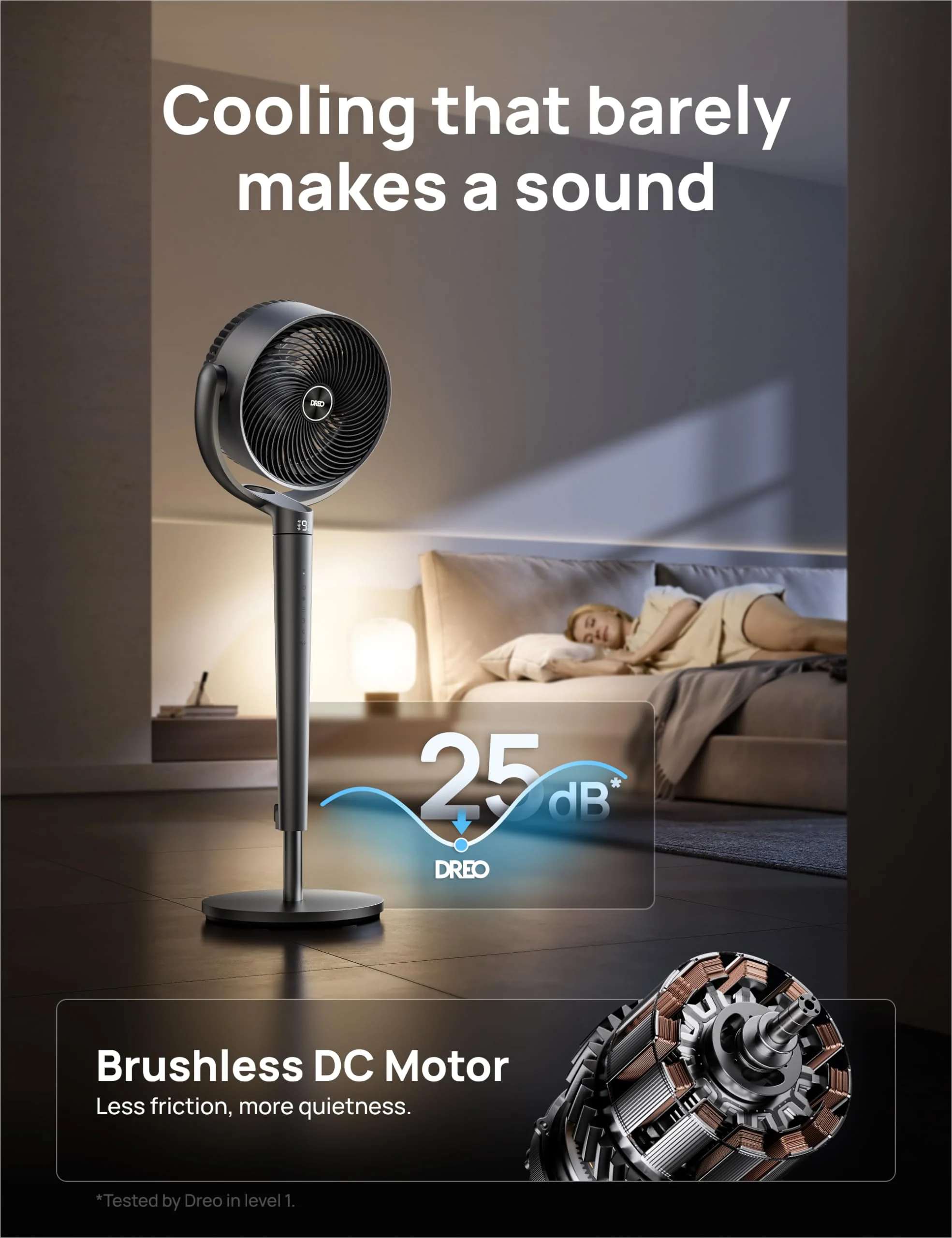 Dreo 43" Smart Pedestal Fan with App Control, TurboSilent DC Motor, 9 Speeds, Omni-directional Oscillation, Quiet Operation