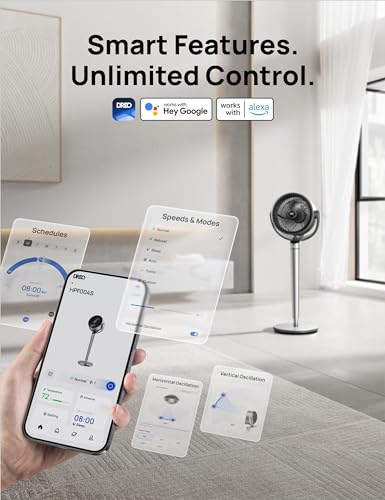 Dreo 43" Smart Pedestal Fan with App Control, TurboSilent DC Motor, 9 Speeds, Omni-directional Oscillation, Quiet Operation