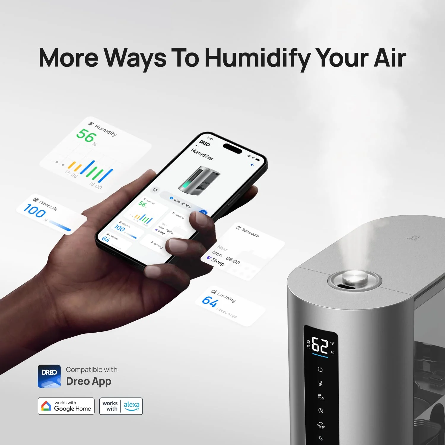 Dreo HM713S 6L Smart Humidifier - Warm & Cool Mist, Precise Humidity Control, App Enabled, Dual-aroma Tray