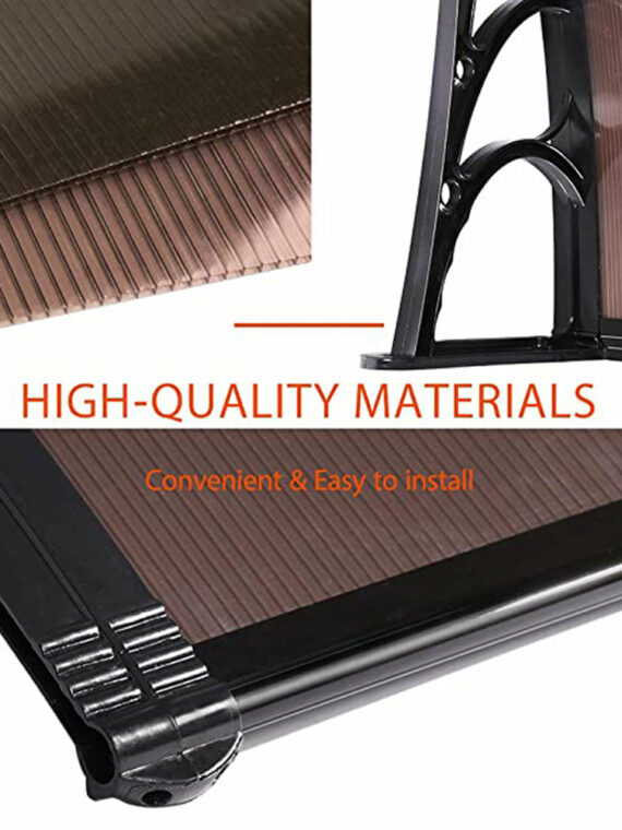 Durable Brown Polycarbonate Window Door Awning Canopy, 40/80/120 Inch, Weather Resistant with Easy Installation