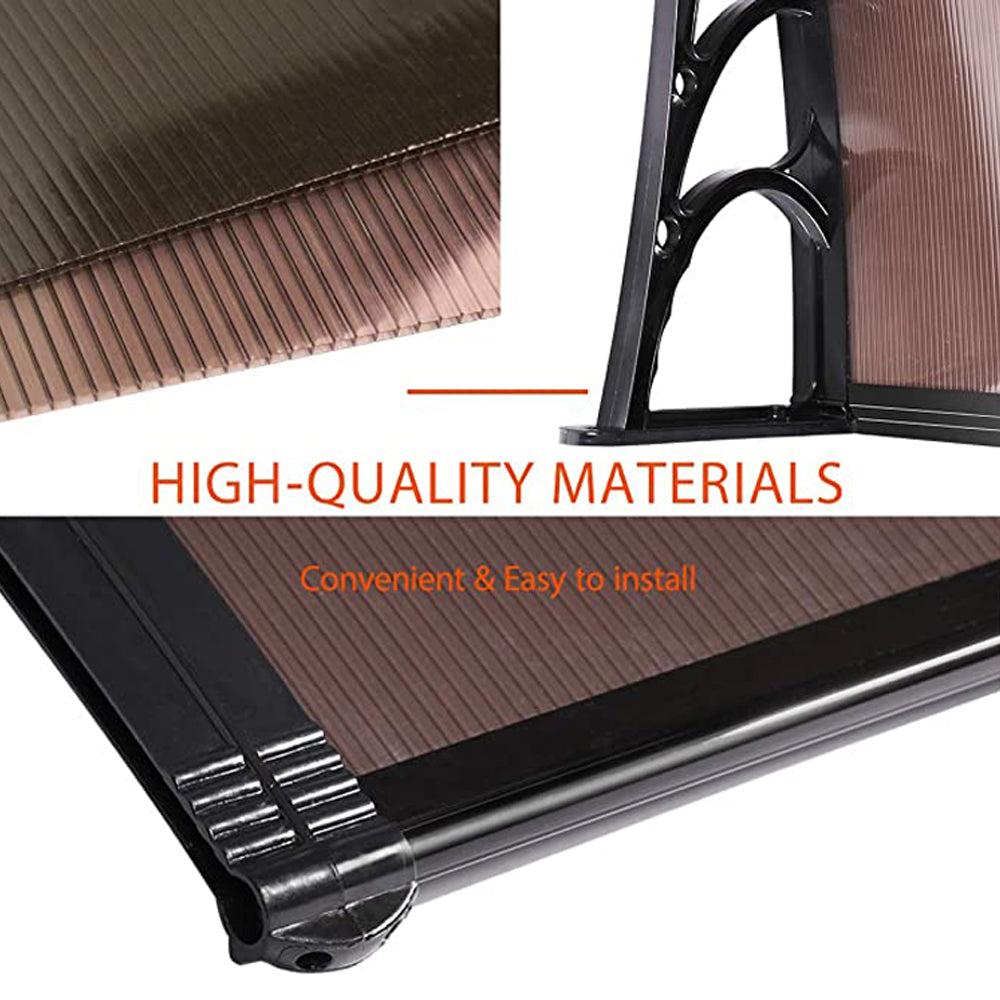 Durable Brown Polycarbonate Window Door Awning Canopy, 40/80/120 Inch, Weather Resistant with Easy Installation