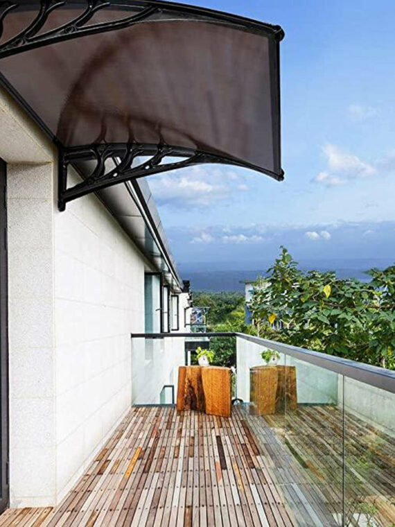 Durable Brown Polycarbonate Window Door Awning Canopy, 40/80/120 Inch, Weather Resistant with Easy Installation