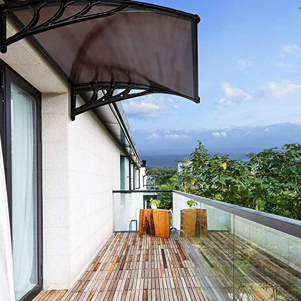 Durable Brown Polycarbonate Window Door Awning Canopy, 40/80/120 Inch, Weather Resistant with Easy Installation