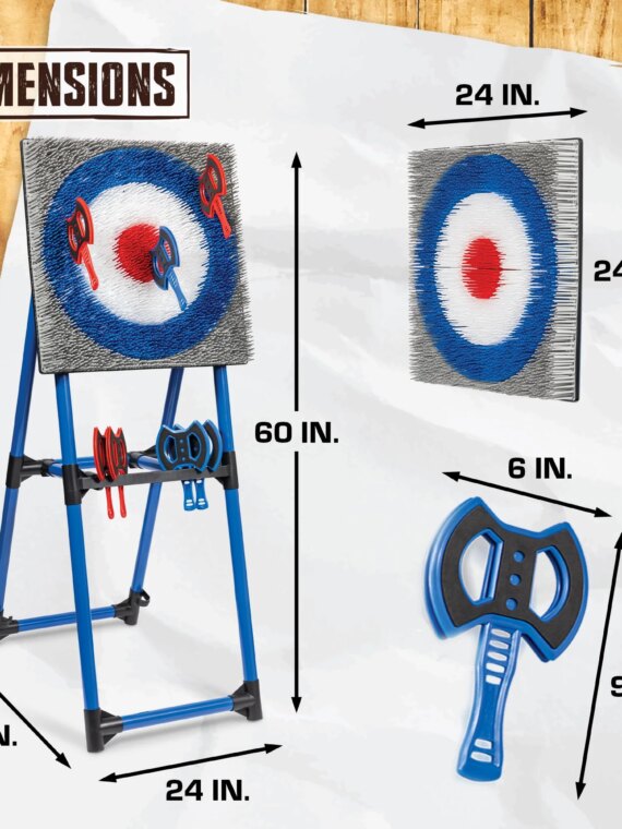 EastPoint Deluxe Steel Frame Axe Throwing Target Game Set with 8 Axes & Unique Bristle Target for Outdoor Fun