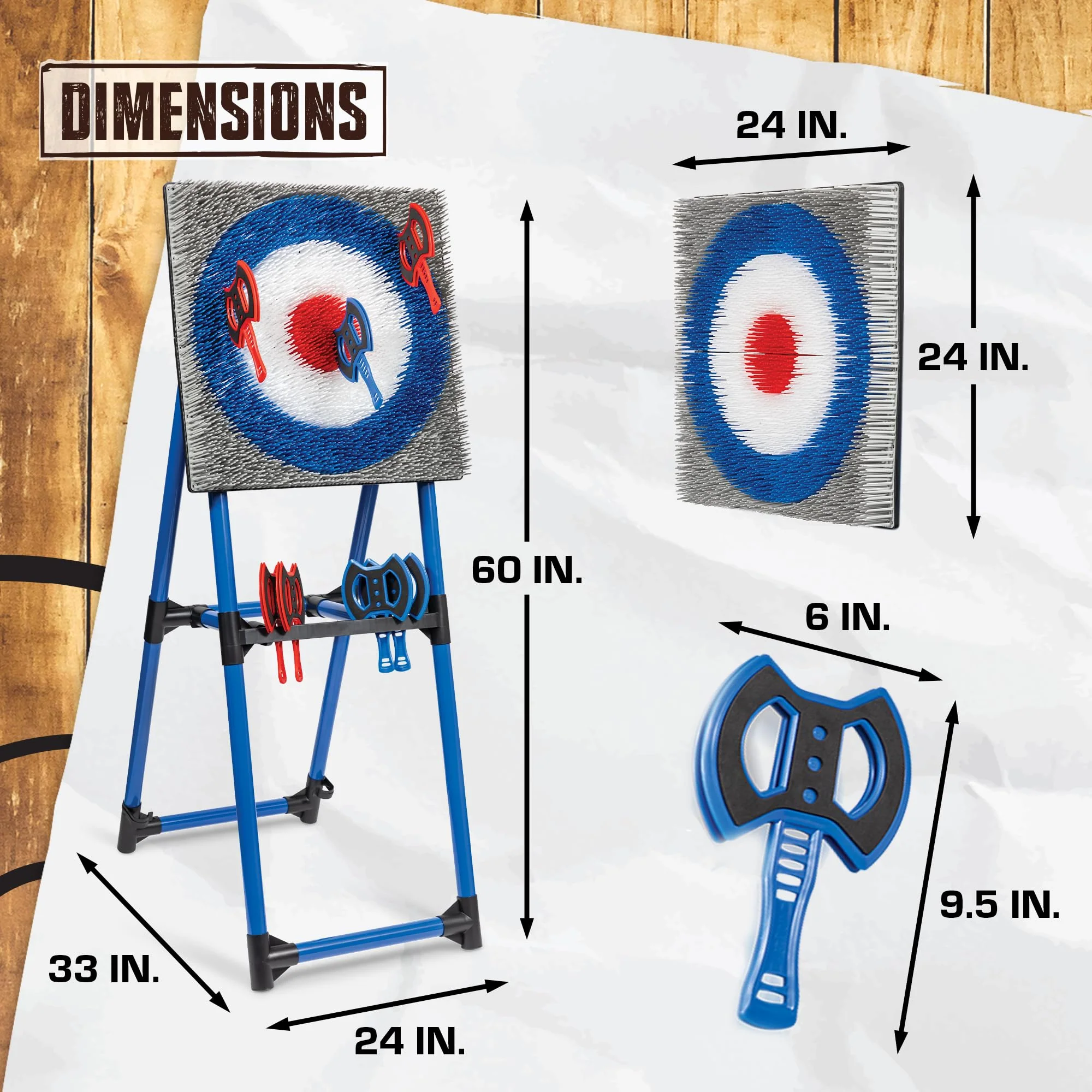 EastPoint Deluxe Steel Frame Axe Throwing Target Game Set with 8 Axes & Unique Bristle Target for Outdoor Fun