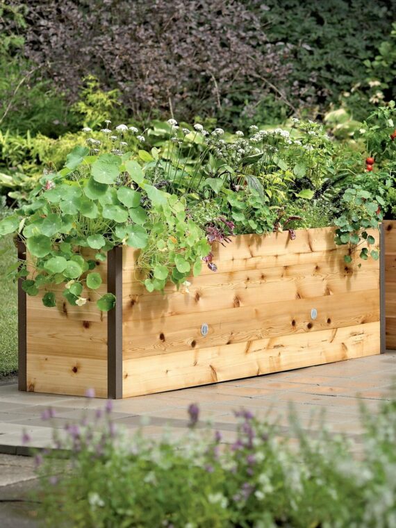 Eco-Stained Self-Watering Elevated Planter Box with Aluminum Legs, 96"x24"x29" - Durable, Rot-Resistant Garden Bed