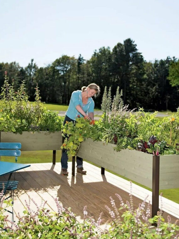 Eco-Stained Self-Watering Elevated Planter Box with Aluminum Legs, 96"x24"x29" - Durable, Rot-Resistant Garden Bed