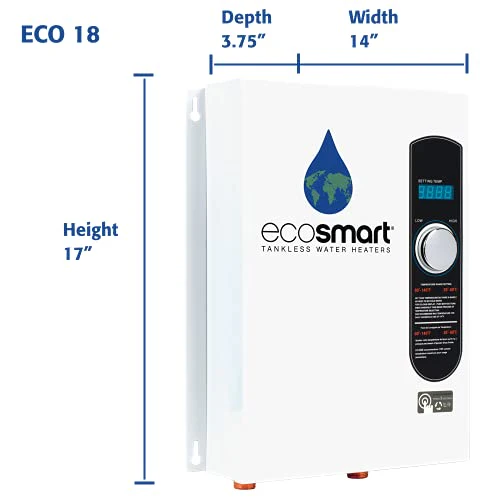 EcoSmart ECO 18 Electric Tankless Water Heater, 18KW 240V, Self-Modulating, Endless Hot Water, Energy Saving