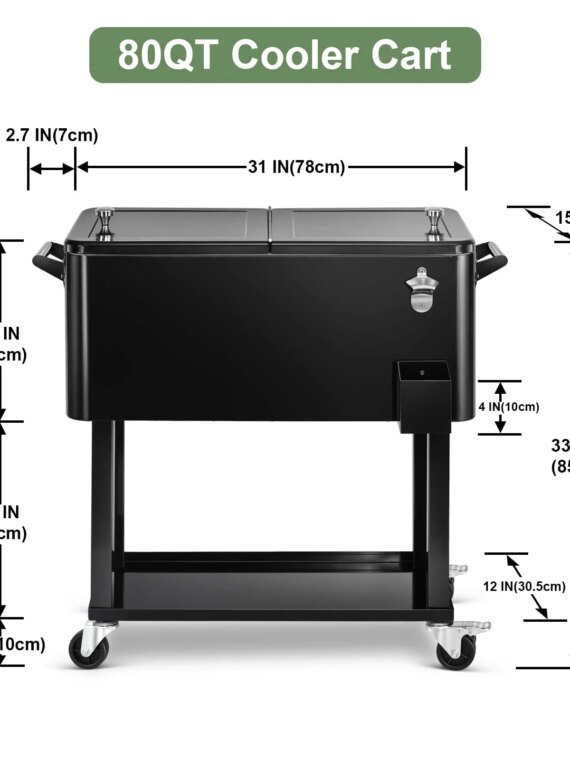 EDOSTORY 80 Quart Rolling Ice Chest Cooler Cart, Black - Large Capacity, Temperature Control, Outdoor Use
