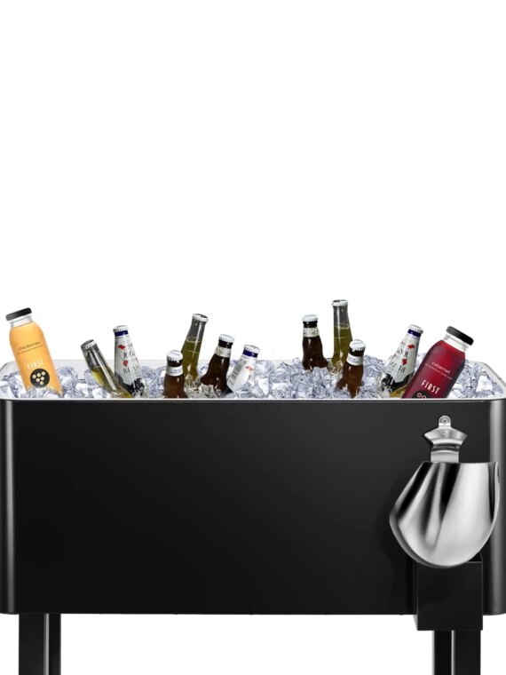 EDOSTORY 80 Quart Rolling Ice Chest Cooler Cart, Black - Large Capacity, Temperature Control, Outdoor Use
