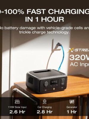 EF Ecoflow RIVER 3 Portable Power Station, 245Wh LiFePO4 Battery, 600W Output, GaN Tech, Fast Solar & AC Recharge, Lightweight, Safe for Travel